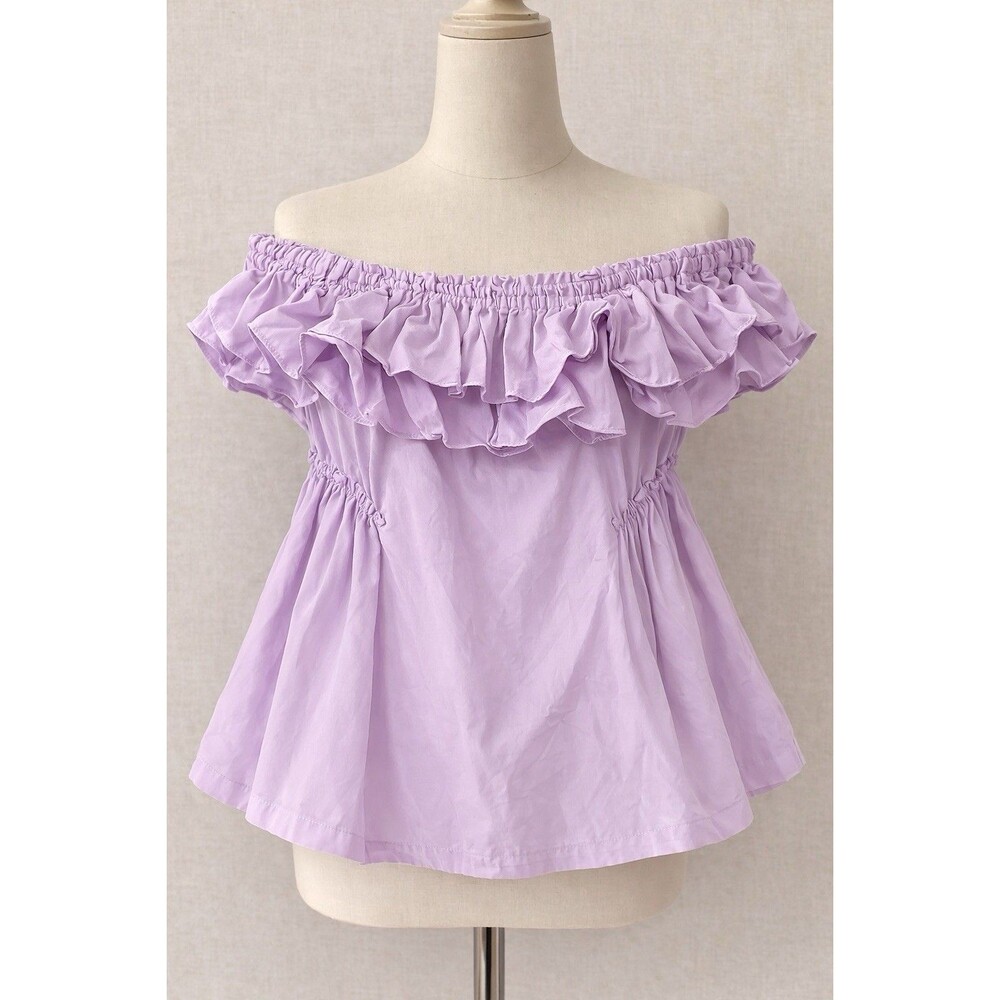 NWT Free People Lavender Fields Purple Off Shoulder Ruffle Babydoll Top S